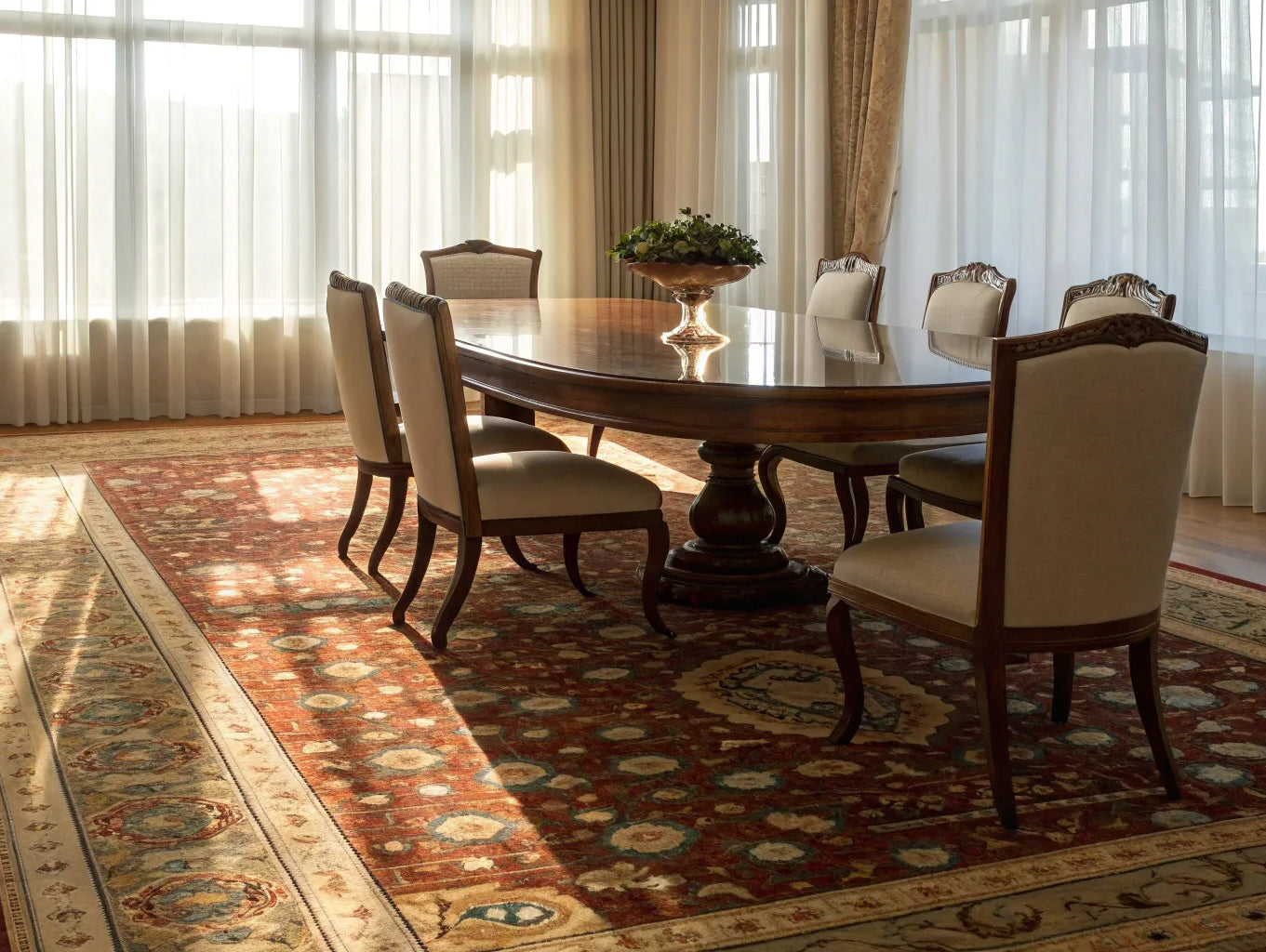 Dining room rug under table.