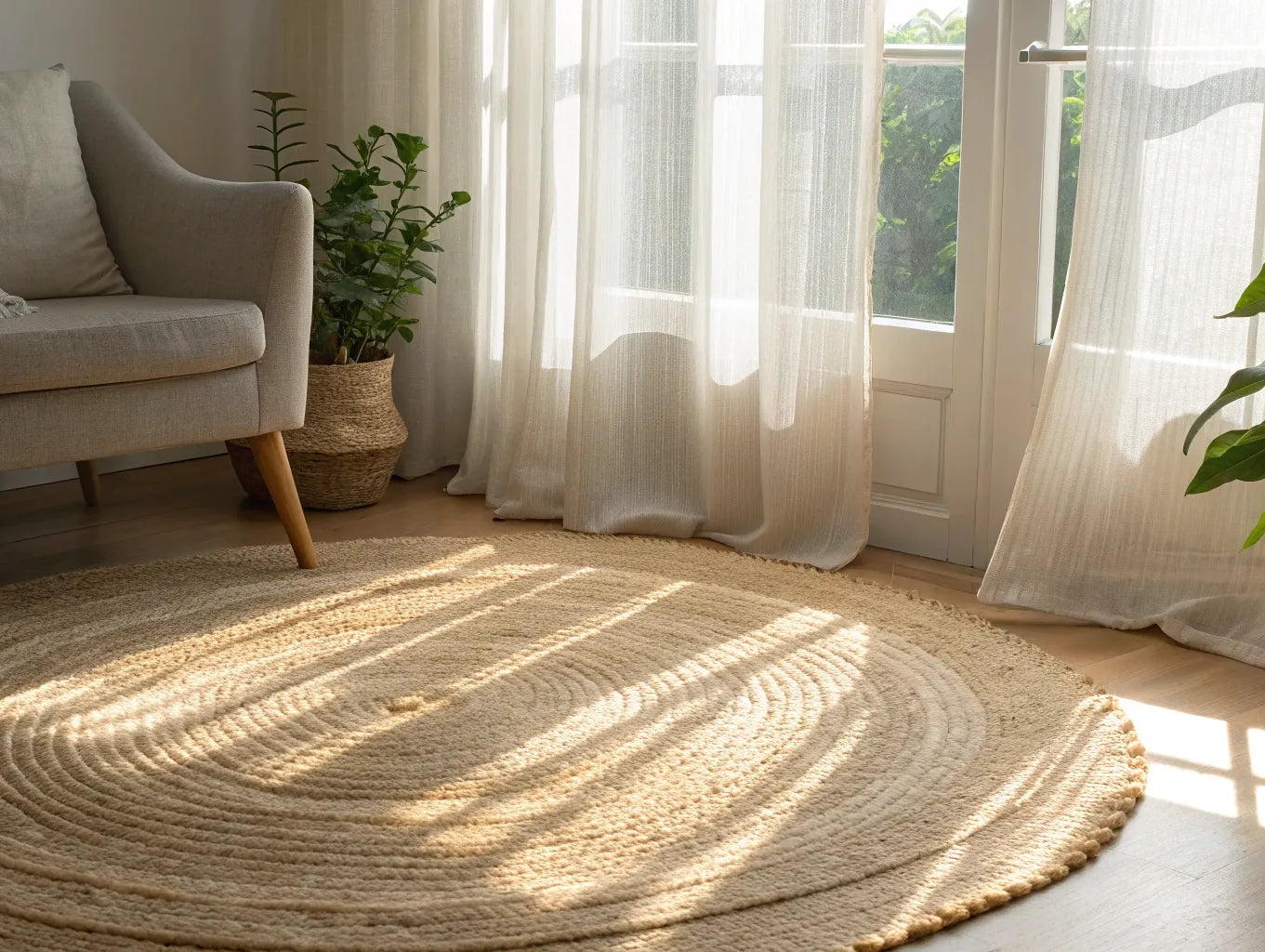 Cleaning a jute rug.
