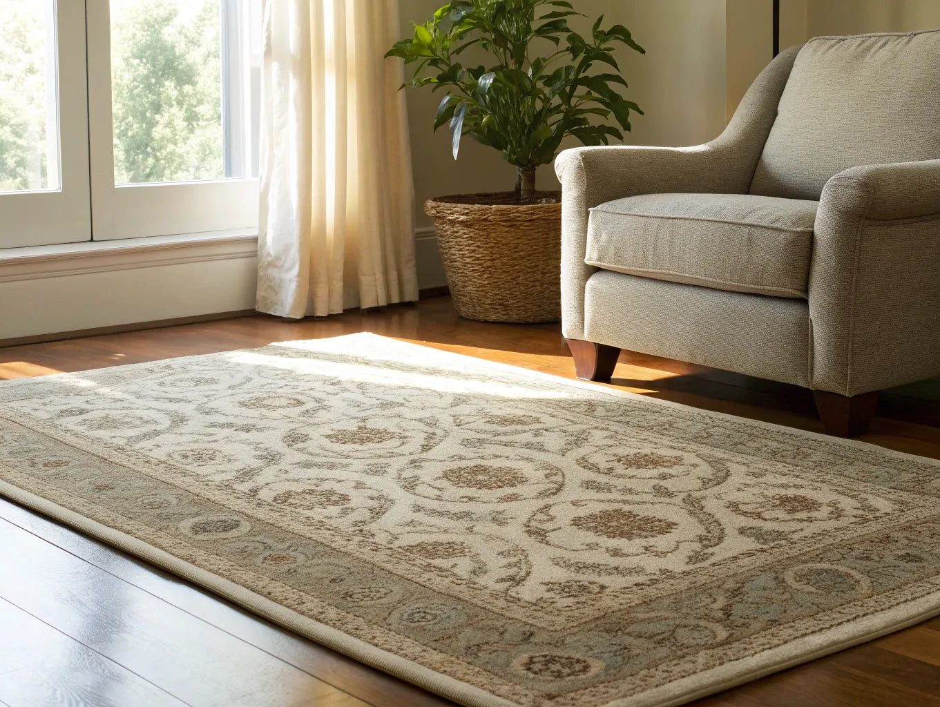 Non-slip rug pad on carpet.