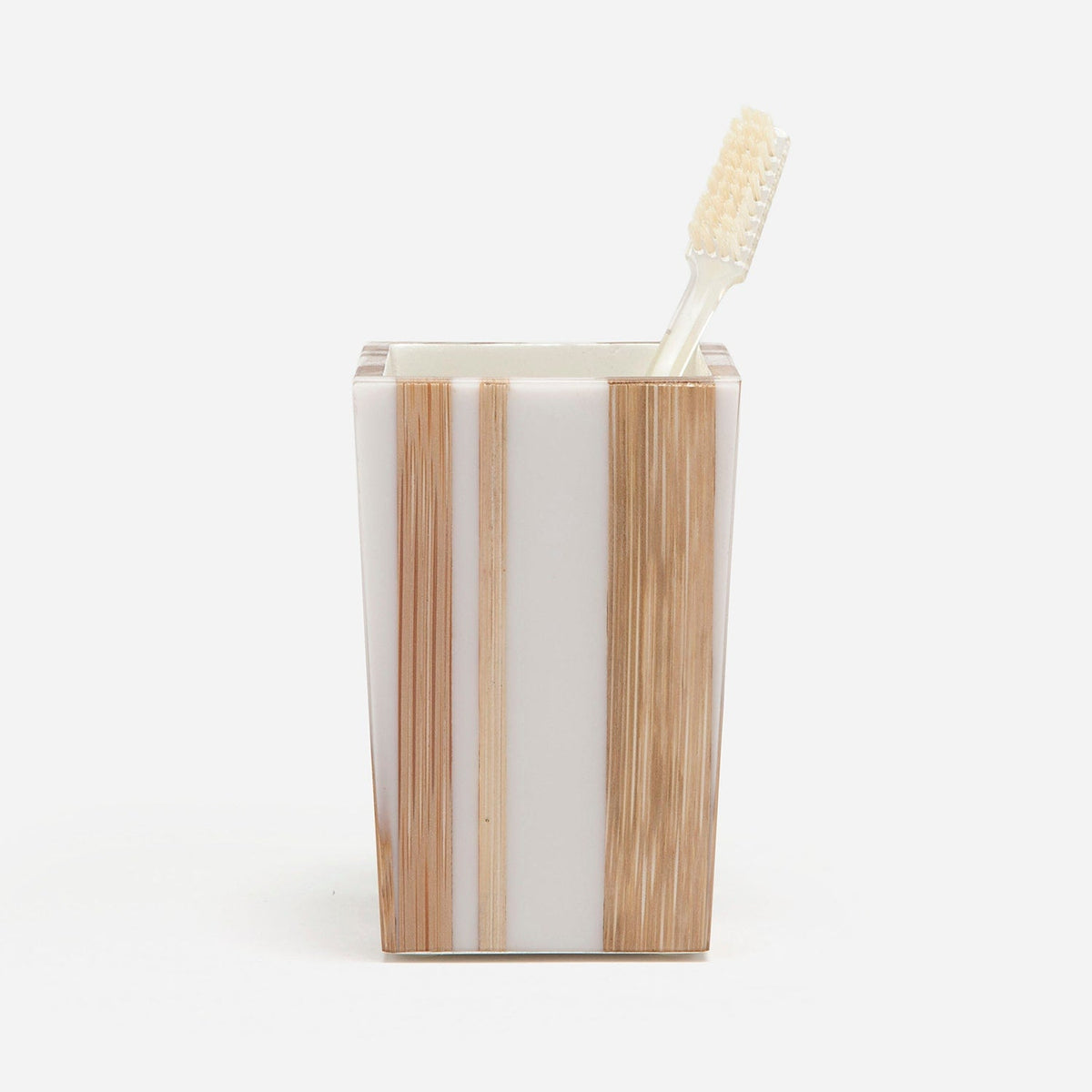 Pigeon and Poodle PP000266 Ashford Brush Holder in Striped Brown Bamboo/White Resin