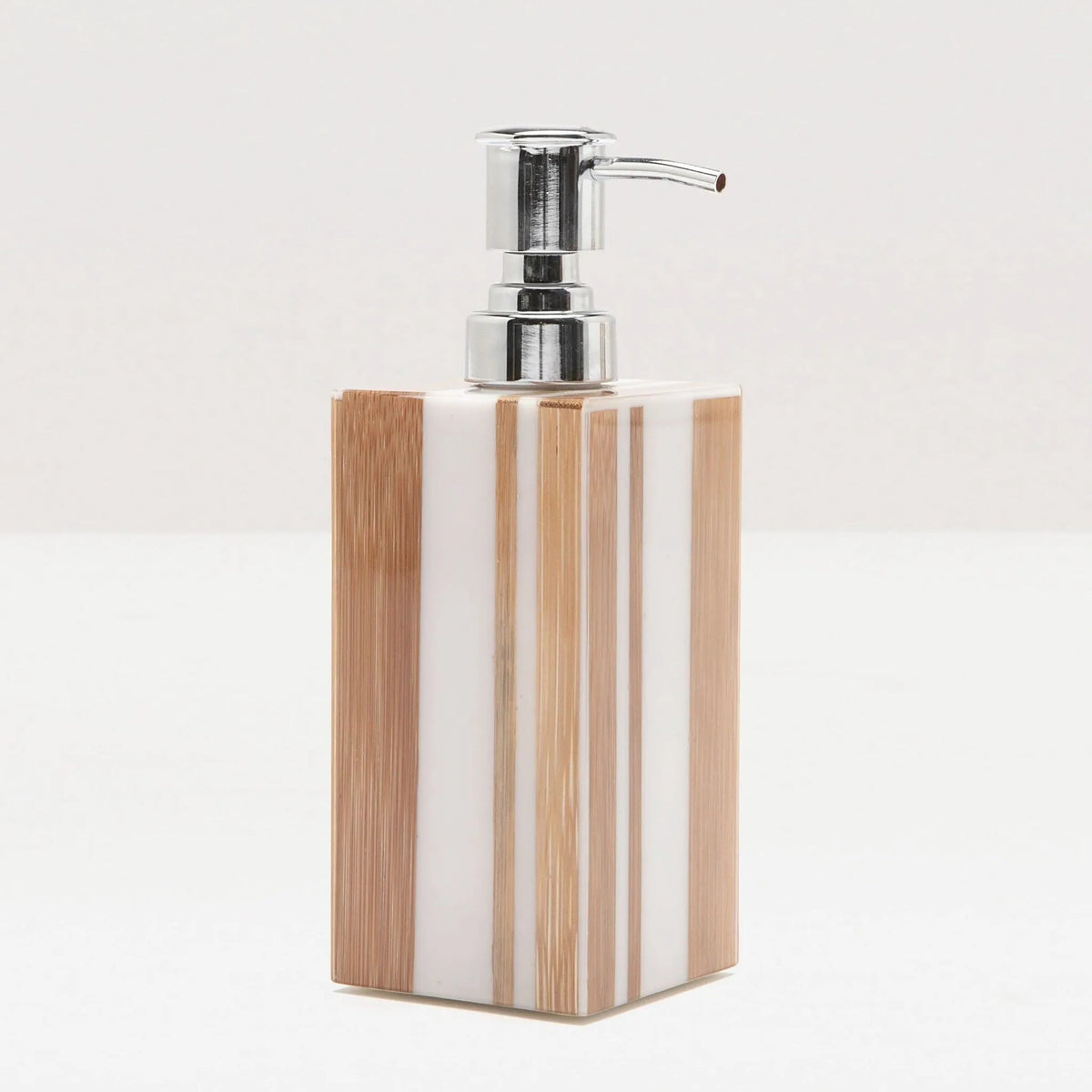 Pigeon and Poodle PP000269 Ashford Soap Pump in Striped Brown Bamboo/White Resin