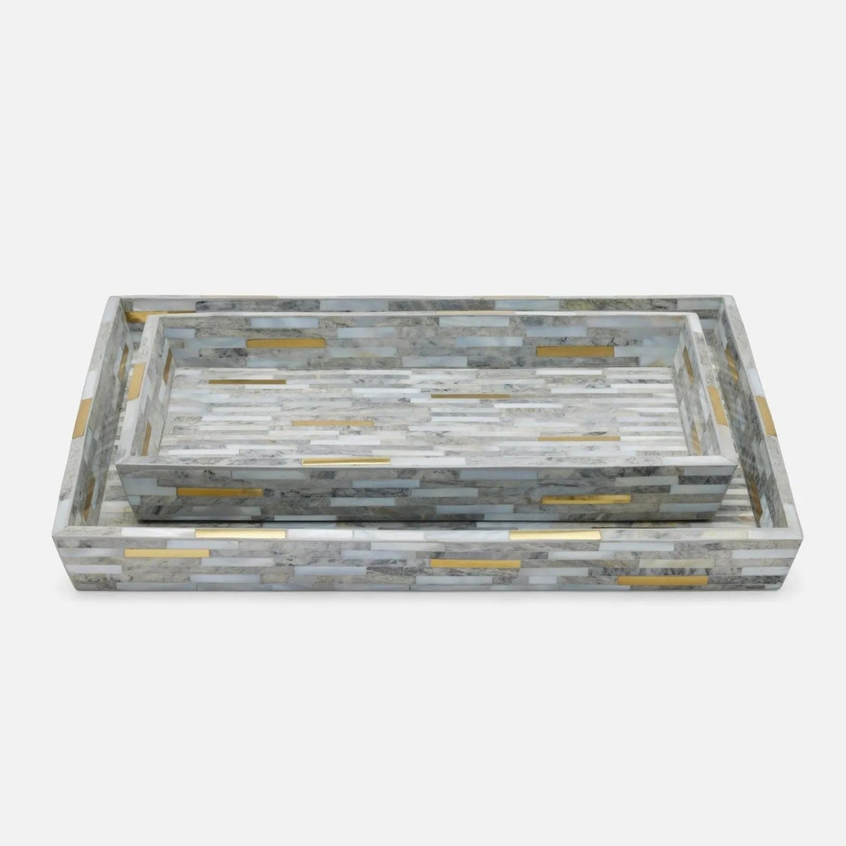 Pigeon and Poodle PP006314 Cortona Trays in Gray Shell/Brass Brass Mix