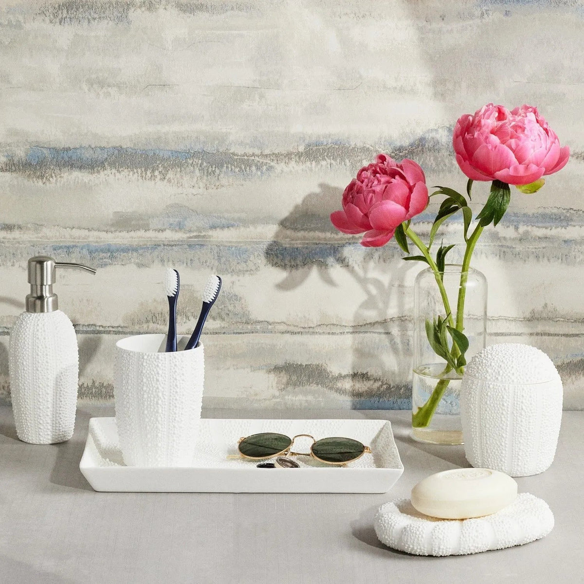 Pigeon and Poodle PP000710 Hilo Bath Canister in White Porcelain
