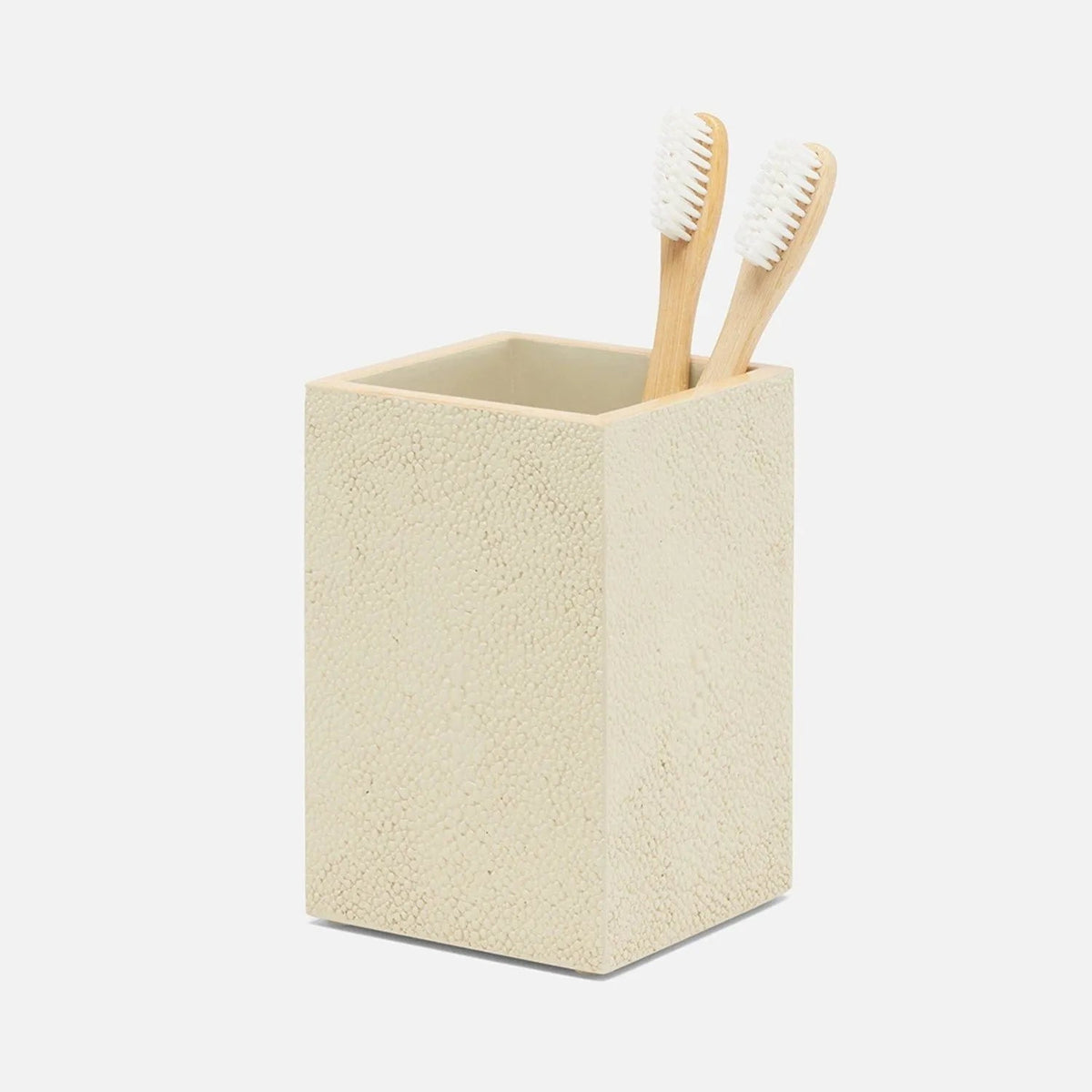 Pigeon and Poodle PP000967 Manchester Brush Holder in Ivory Realistic Faux Shagreen