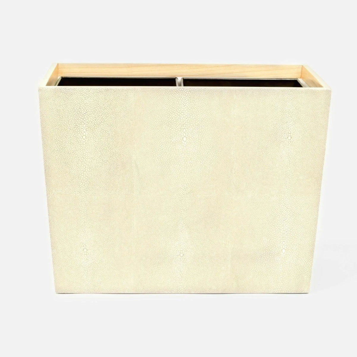 Pigeon and Poodle PP000979 Manchester Double Wastebasket in Ivory Realistic Faux Shagreen