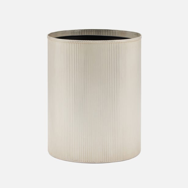 Pigeon and Poodle PP006039 Redon Wastebasket (Rectangular) in Matte Silver Ribbed Metal