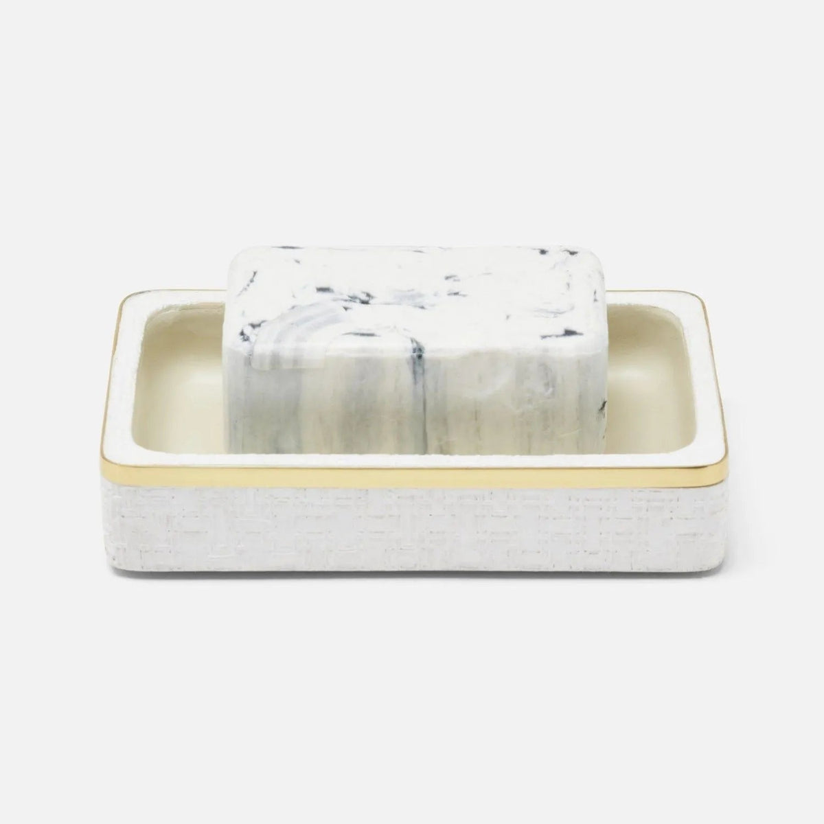 Pigeon and Poodle PP007103 Veria Soap Dish in Shiny White Realistic Faux Rattan/Gold Brass