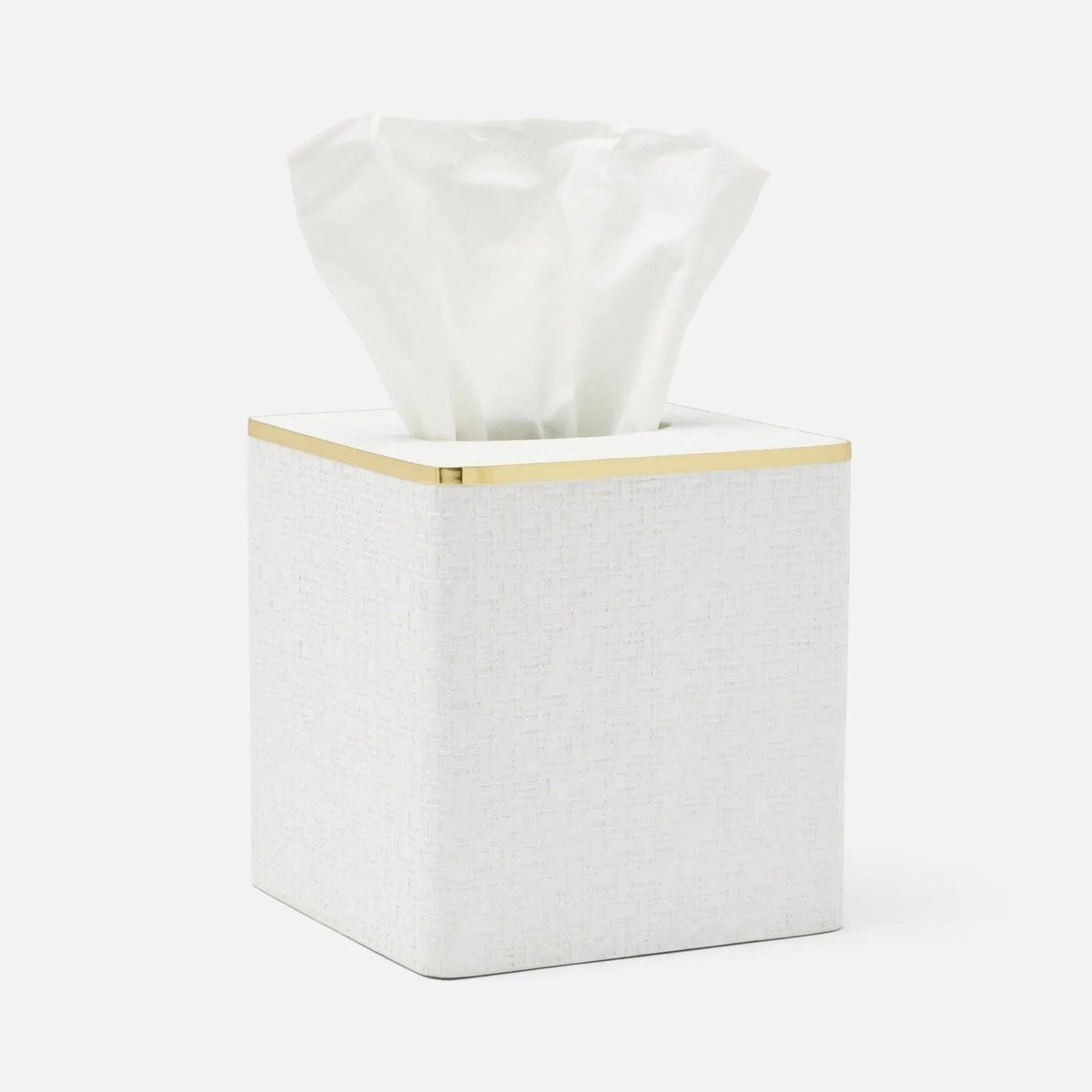 Pigeon and Poodle PP007099 Veria Tissue Box in Shiny White Realistic Faux Rattan/Gold Brass
