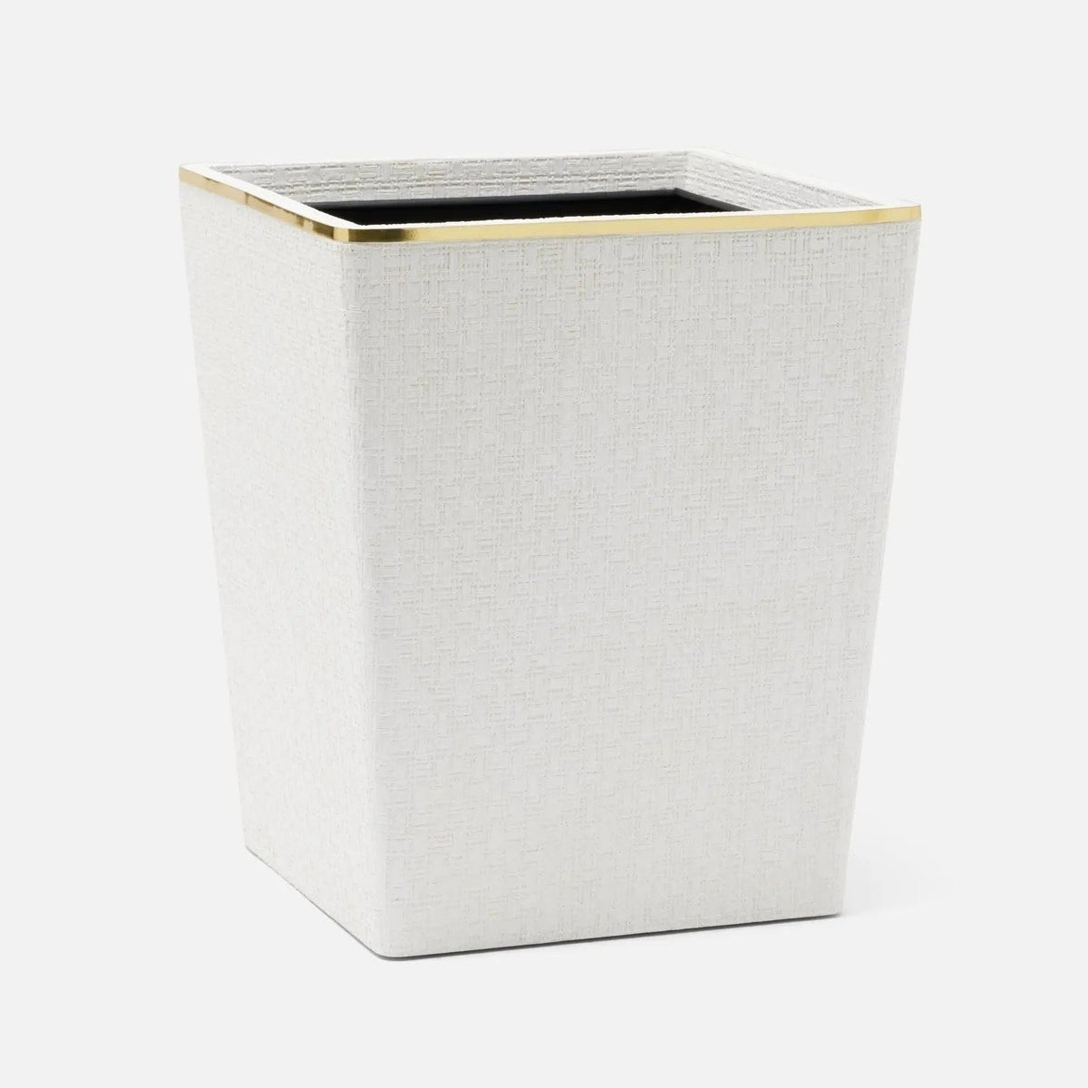 Pigeon and Poodle PP007105 Veria Wastebasket (Rectangular) in Shiny White Realistic Faux Rattan/Gold Brass
