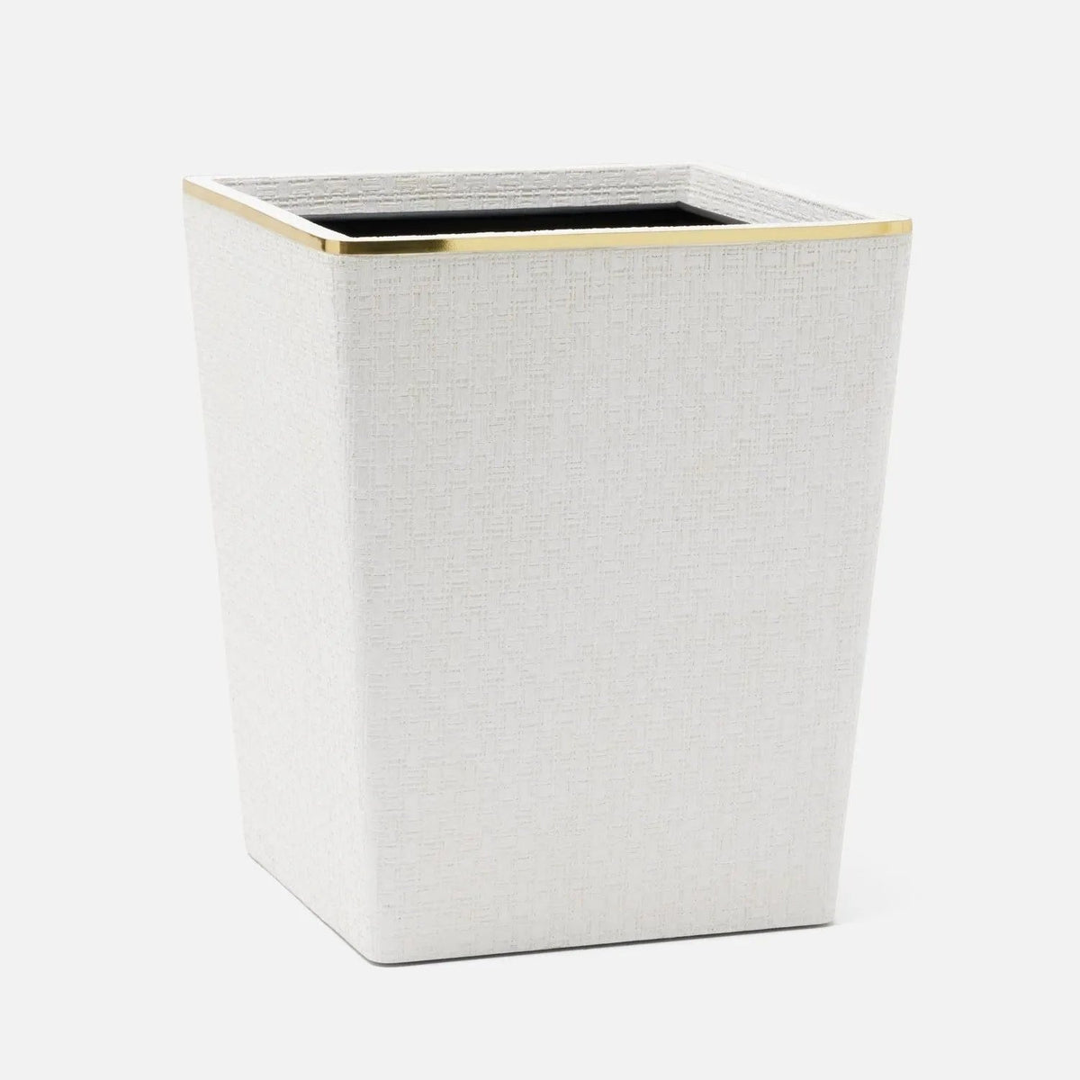 Pigeon and Poodle PP007106 Veria Wastebasket (Square) in Shiny White Realistic Faux Rattan/Gold Brass