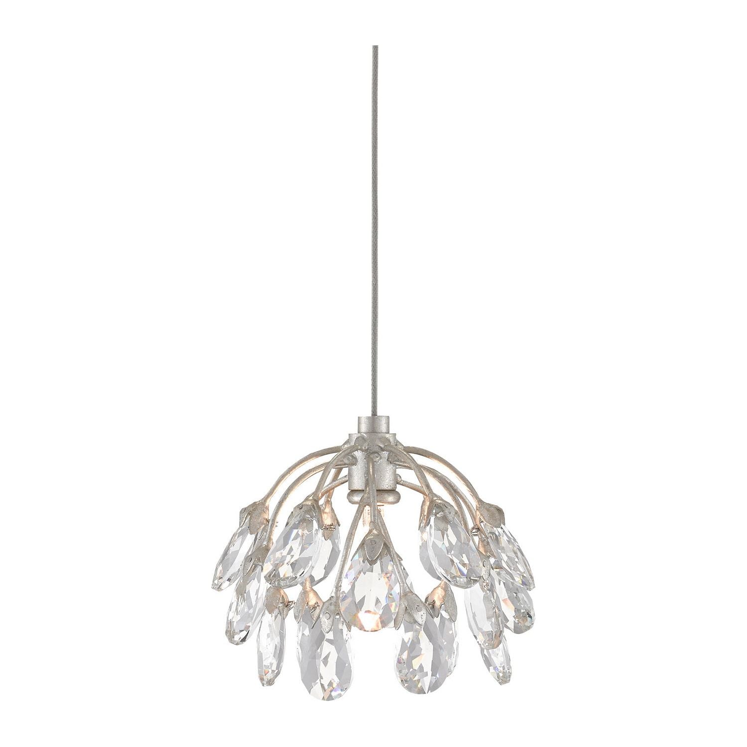 Currey and Company - 9000-0667 - One Light Pendant - Crystal - Crystal/ Contemporary Silver Leaf
