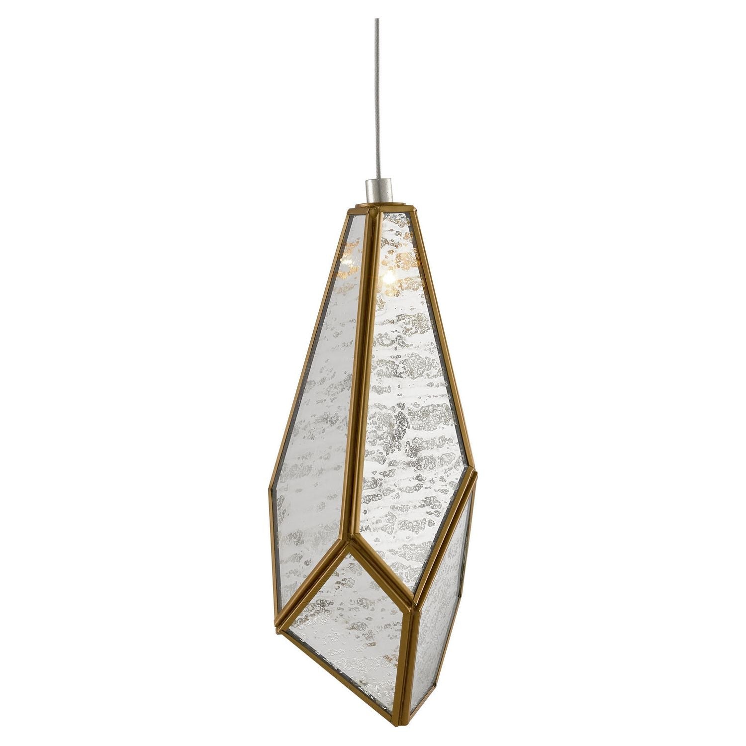 Currey and Company - 9000-0702 - One Light Pendant - Glace - Raj Mirror/Antique Brass
