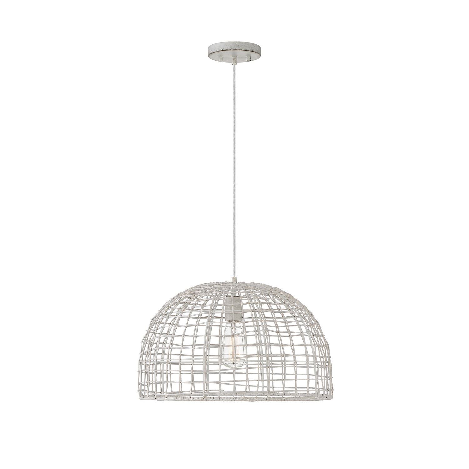 Meridian M70105WR One Light Pendant in White Rattan with a White Socket