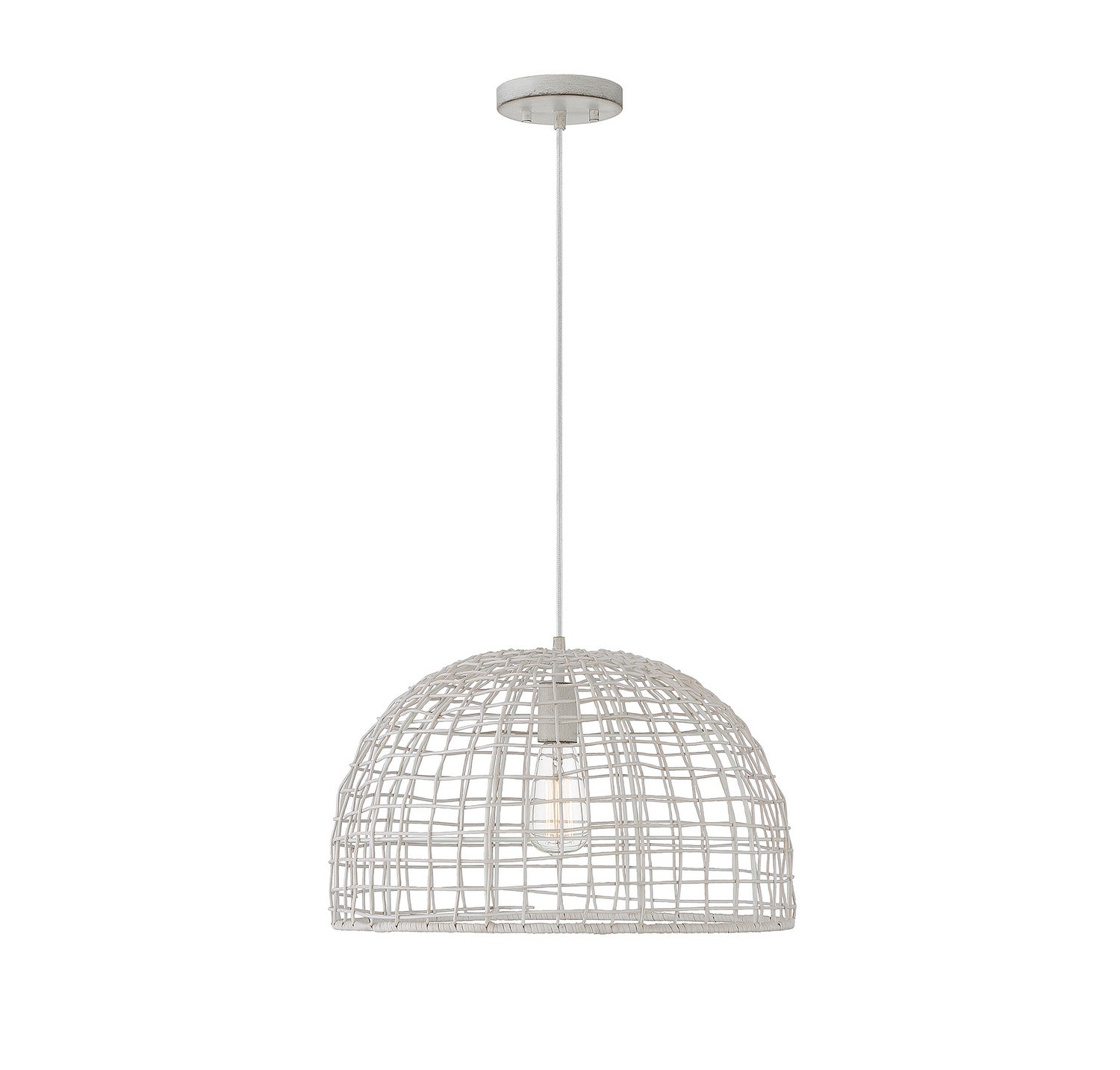 Meridian M70105WR One Light Pendant in White Rattan with a White Socket