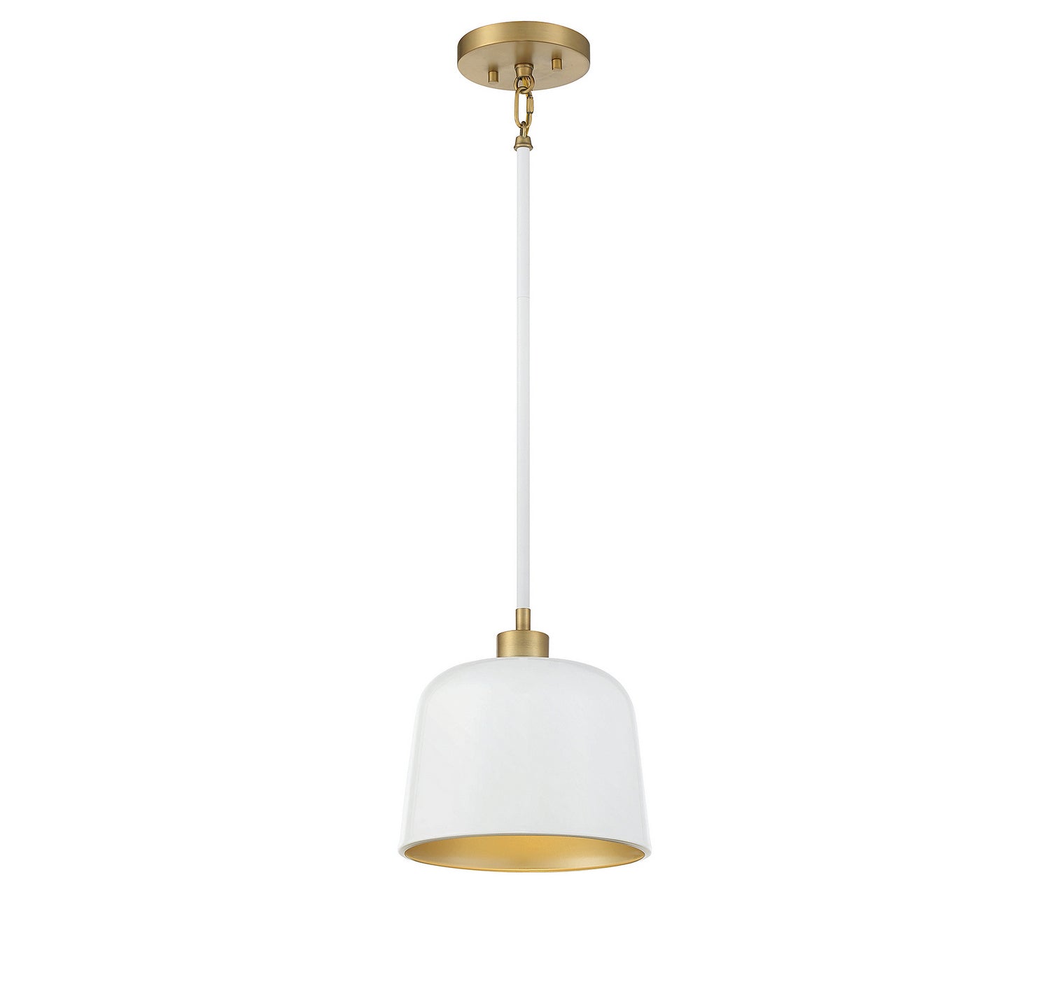 Meridian M70118WHNB One Light Pendant in White with Natural Brass