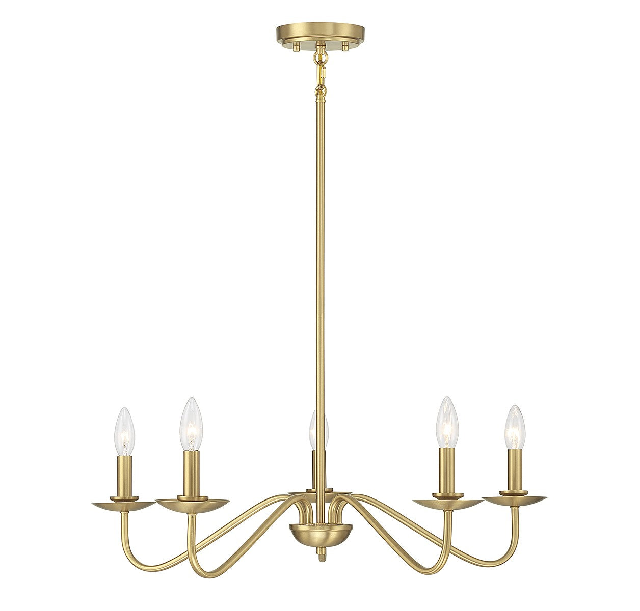 Meridian M100120NB Five Light Chandelier in Natural Brass