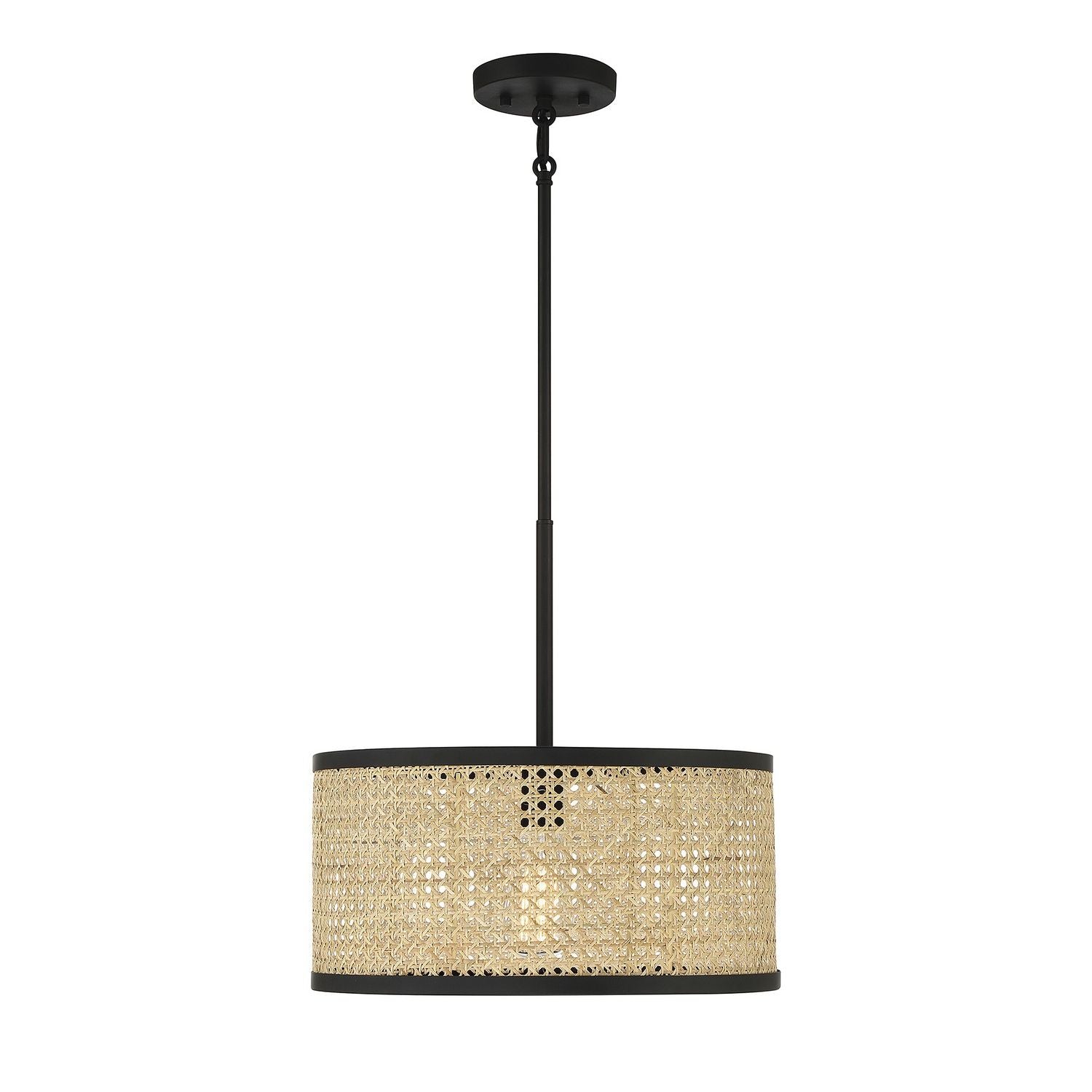 Meridian M7018MBK One Light Pendant in Natural Cane with Matte Black