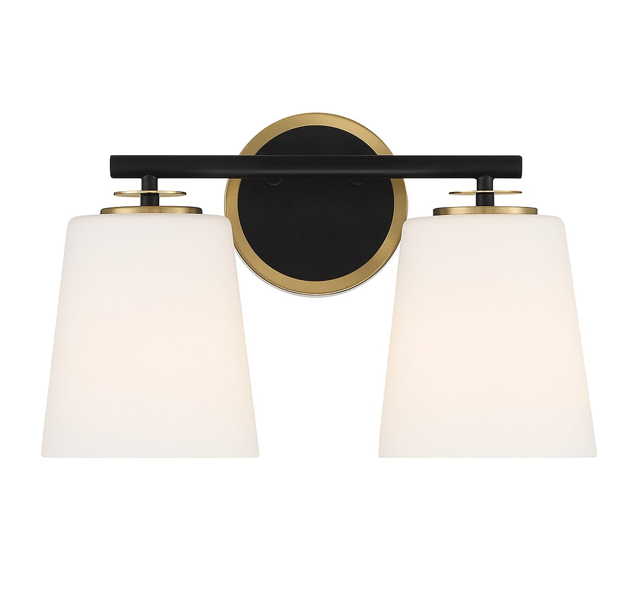 Meridian M80077MBKNB Two Light Bathroom Vanity in Matte Black and Natural Brass