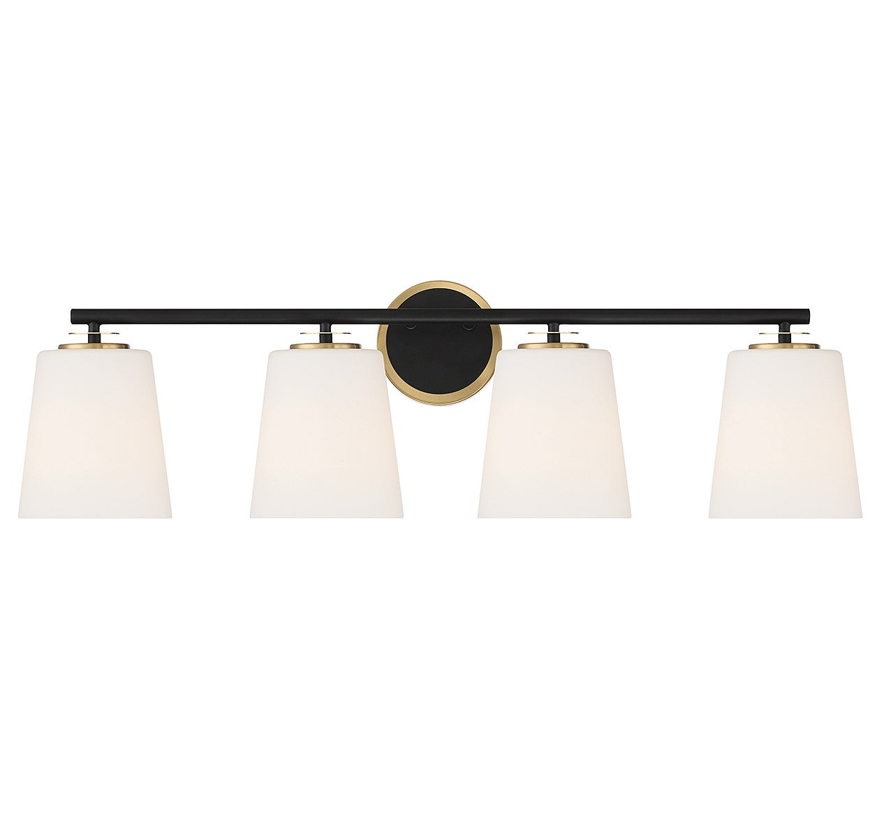 Meridian M80079MBKNB Four Light Bathroom Vanity in Matte Black and Natural Brass