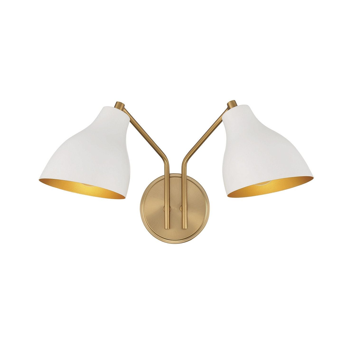 Meridian M90075WHNB Two Light Wall Sconce in White with Natural Brass