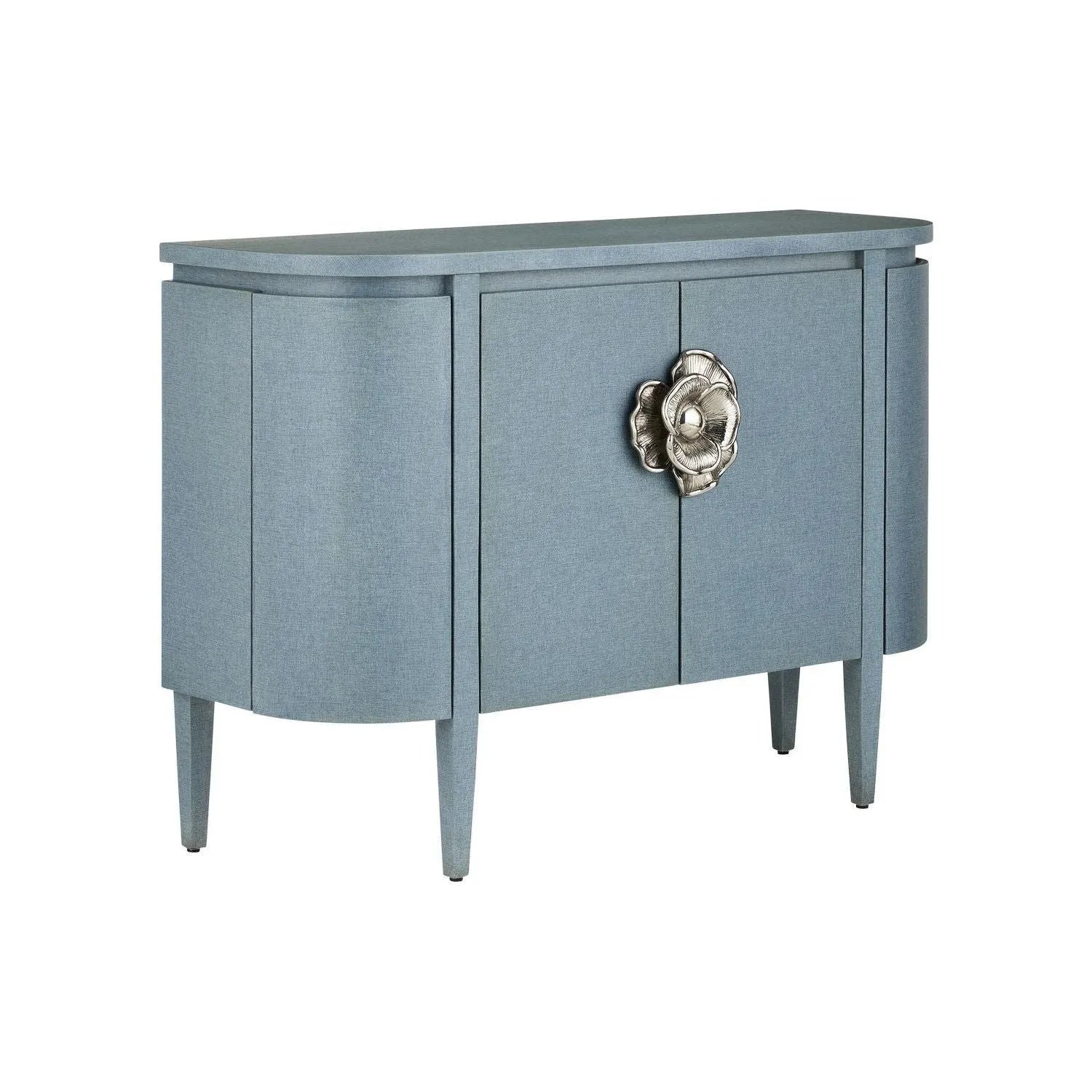 Currey and Company - 3000-0280 - Cabinet - Briallen - Lacquered Blue Linen/Natural Oak/Polished Nickel