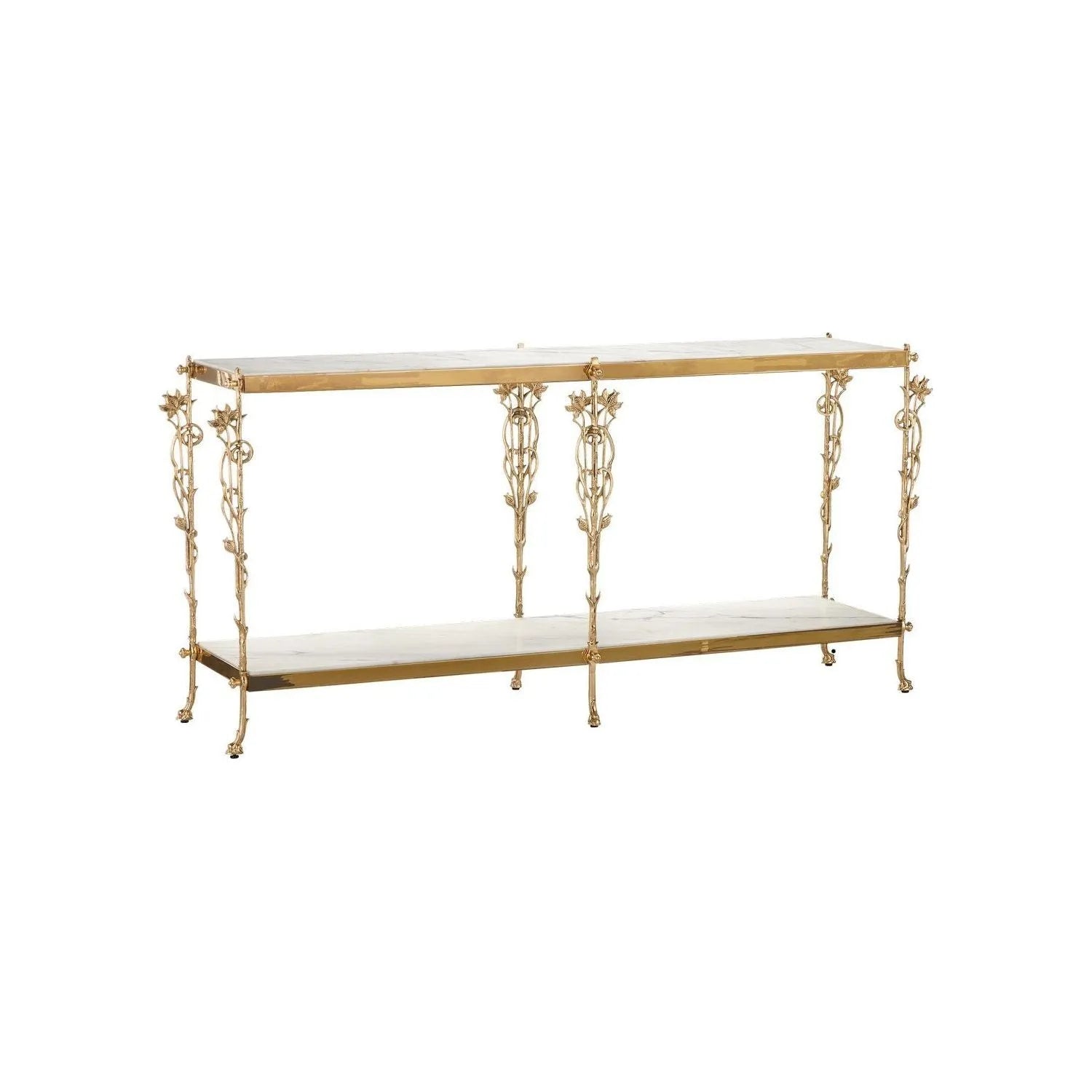 Currey and Company - 4000-0205 - Console Table - Fiore - Polished Brass / Natural