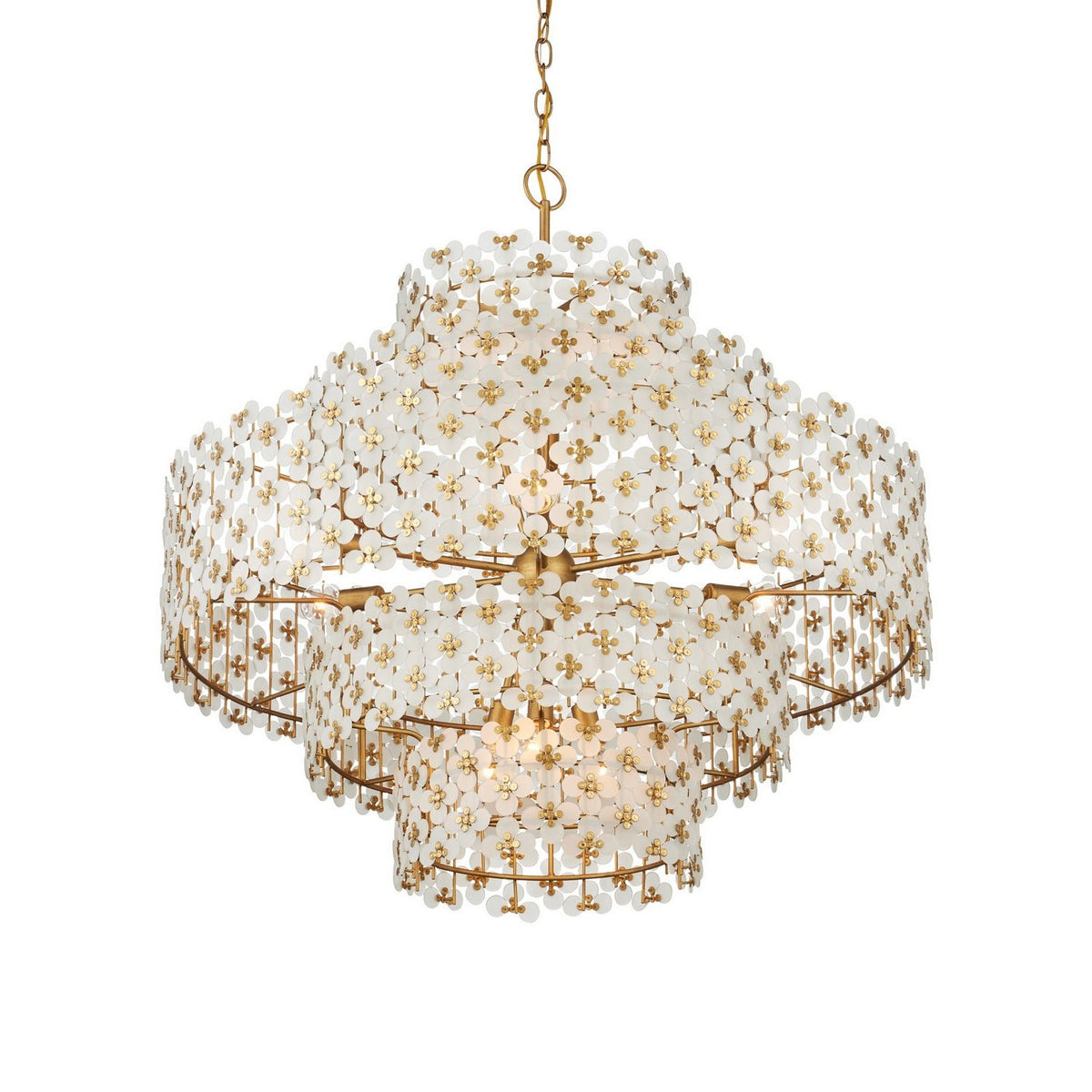 Currey and Company 9000-1331 Spring Flower Chandelier in Frosted/Brass