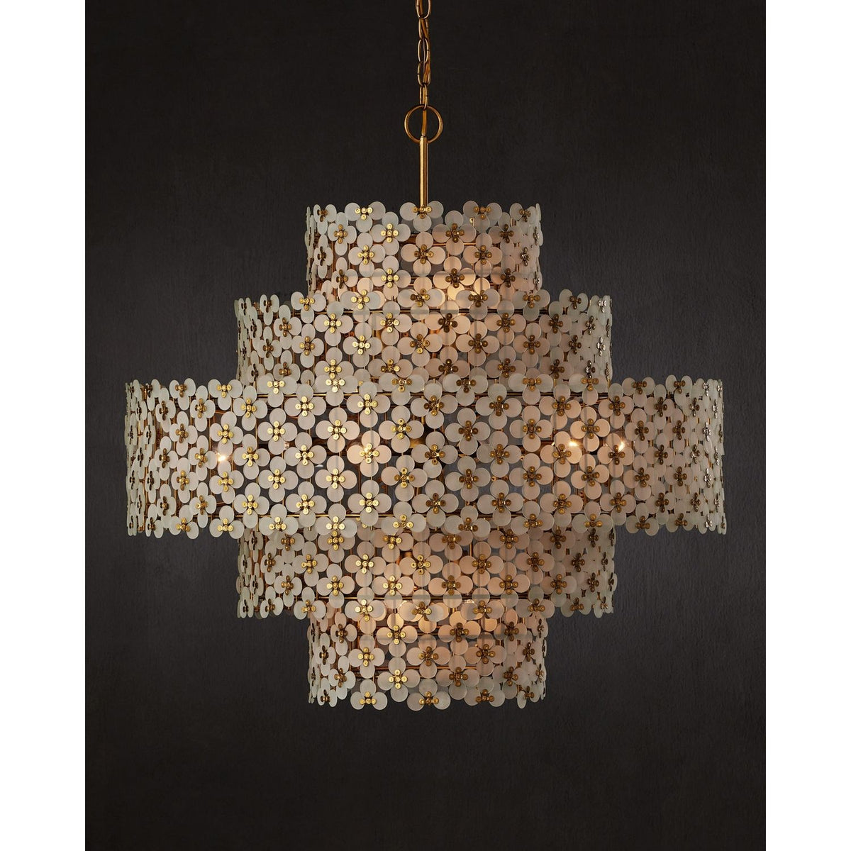 Currey and Company 9000-1331 Spring Flower Chandelier in Frosted/Brass