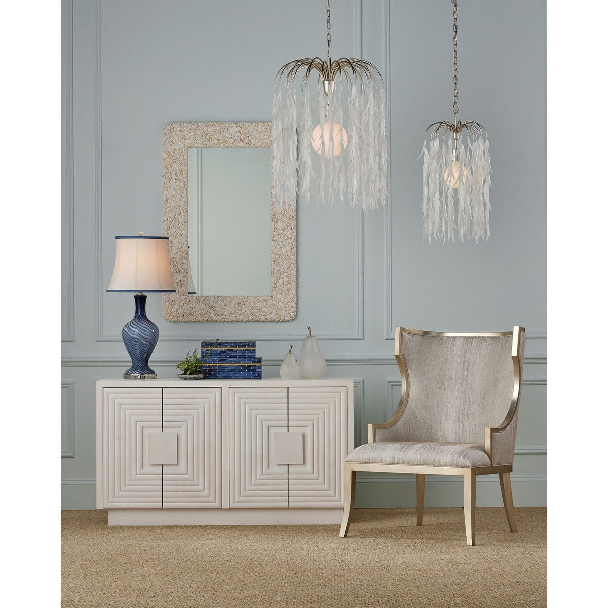 Currey and Company 9000-1334 Glen Arbor Pendant in White/Contemporary Silver Leaf/Contemporary Silver