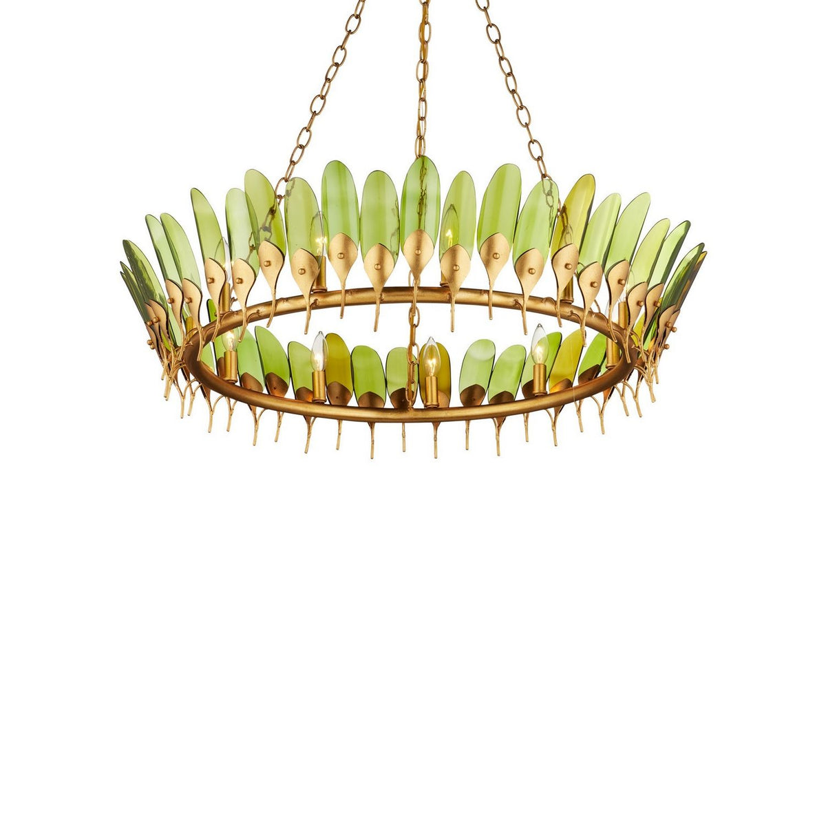 Currey and Company 9000-1337 Selavy Chandelier in Green/Contemporary Gold Leaf/Contemporary Gold