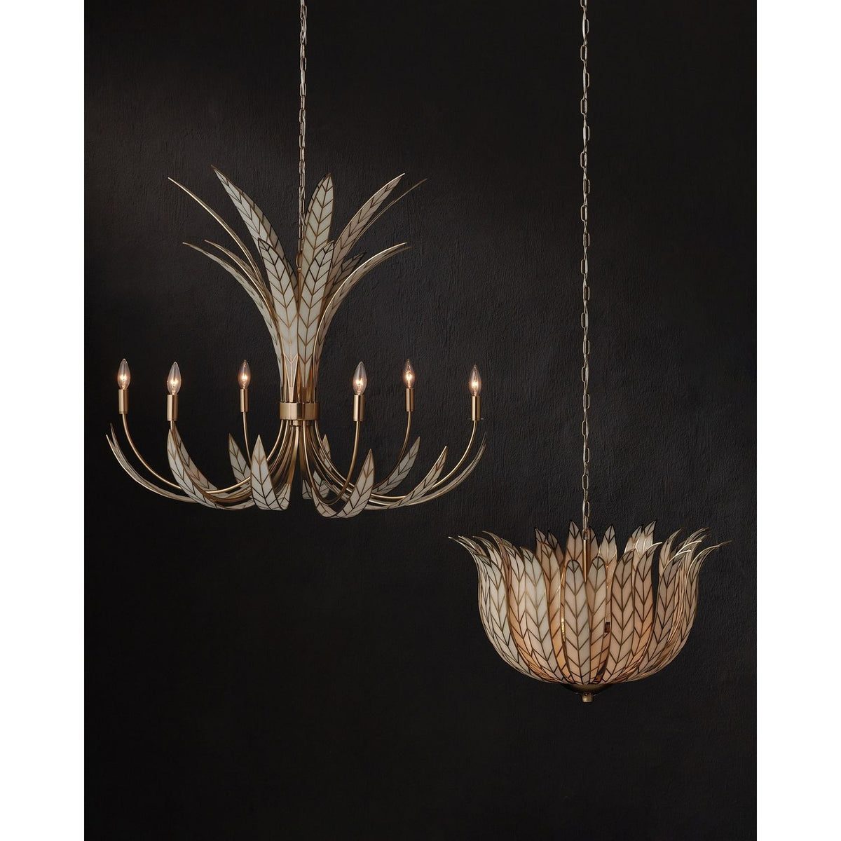 Currey and Company 9000-1356 Lamina Chandelier in Antique Brass/Off-White