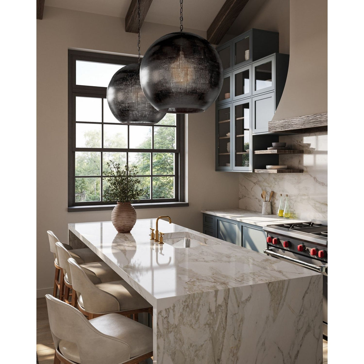 Currey and Company 9000-1364 Buckram Orb Pendant in Black Nickel