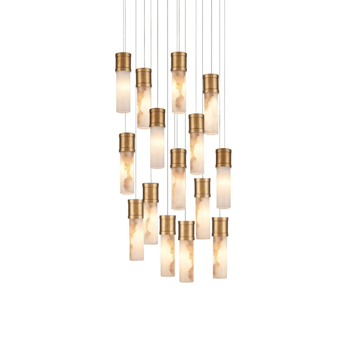 Currey and Company 9000-1382 Cannula Round Multi-Drop Pendant in Vintage Brass/White/Silver
