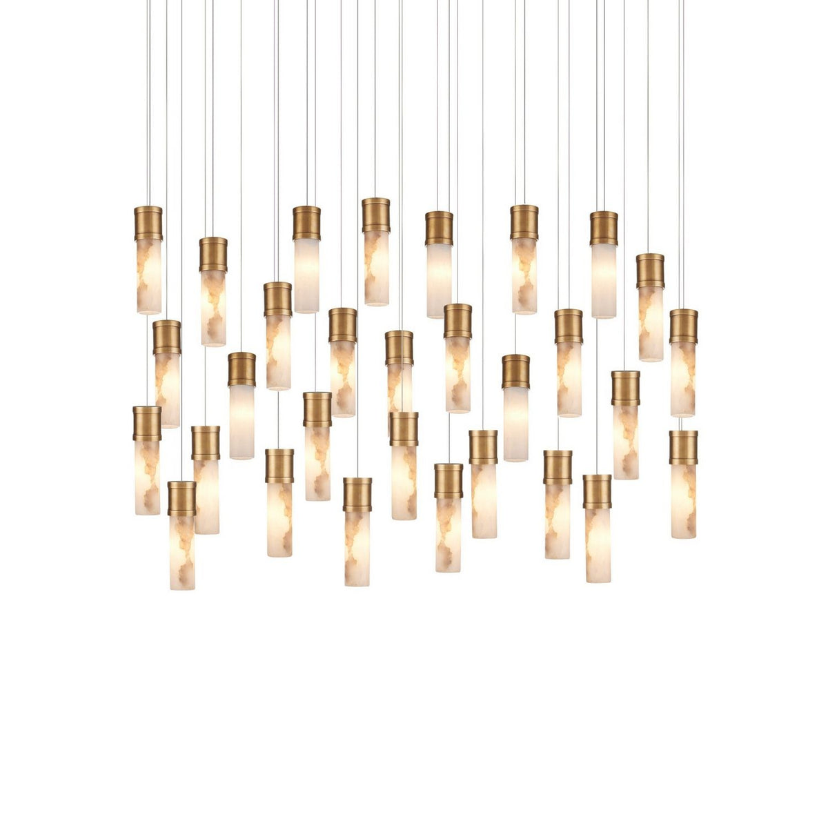 Currey and Company 9000-1384 Cannula Linear Multi-Drop Pendant in Vintage Brass/White/Silver