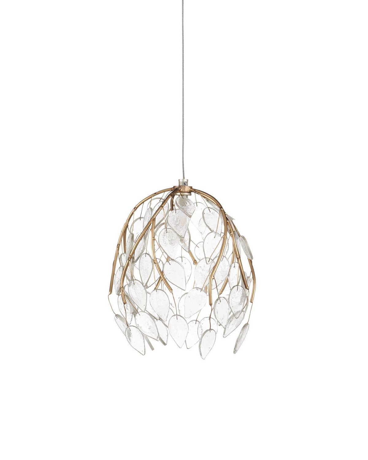 Currey and Company 9000-1388 Banyan 3-Light Round Multi-Drop Pendant in Antique Brass/Clear/Silver