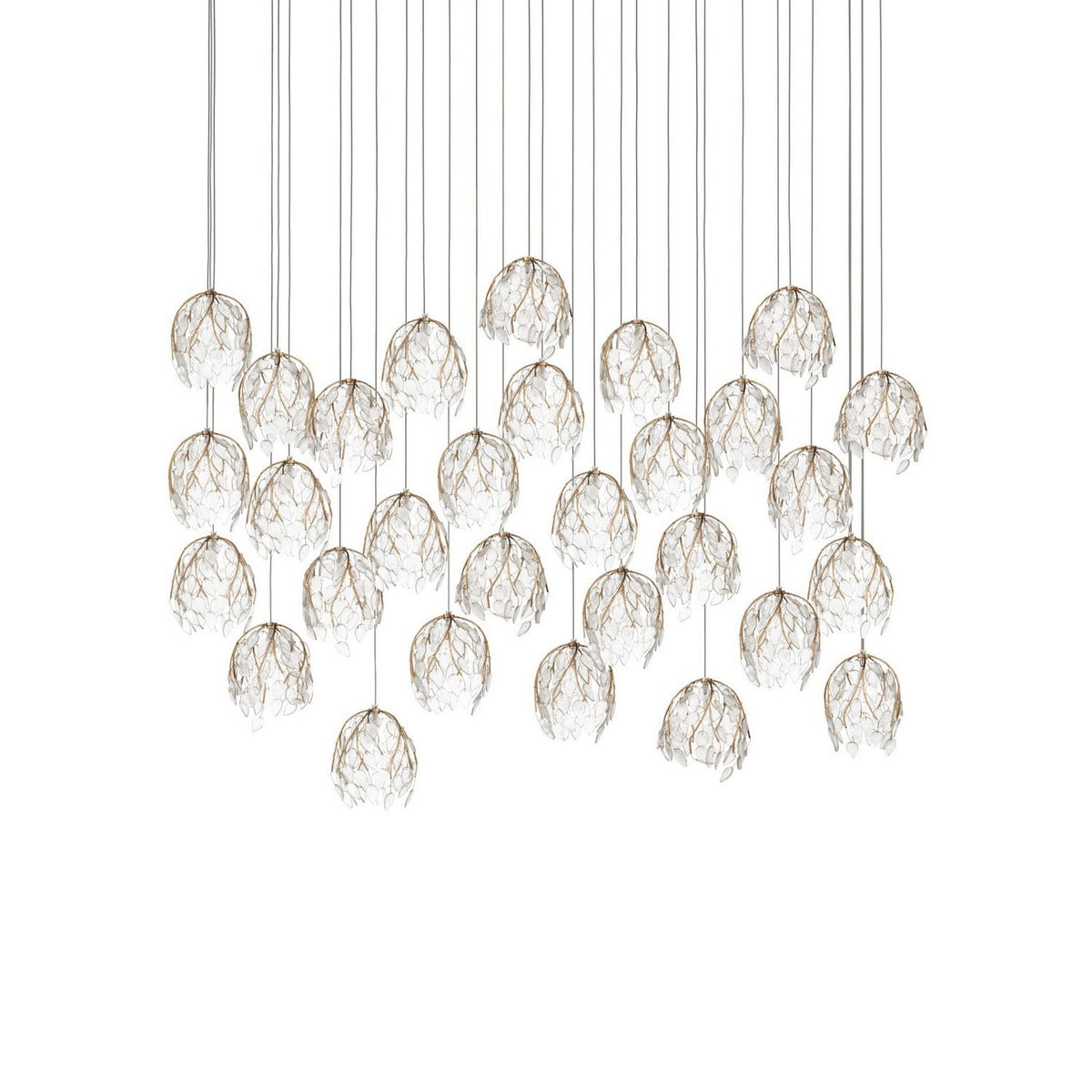 Currey and Company 9000-1392 Banyan Linear Multi-Drop Pendant in Antique Brass/Clear/Silver