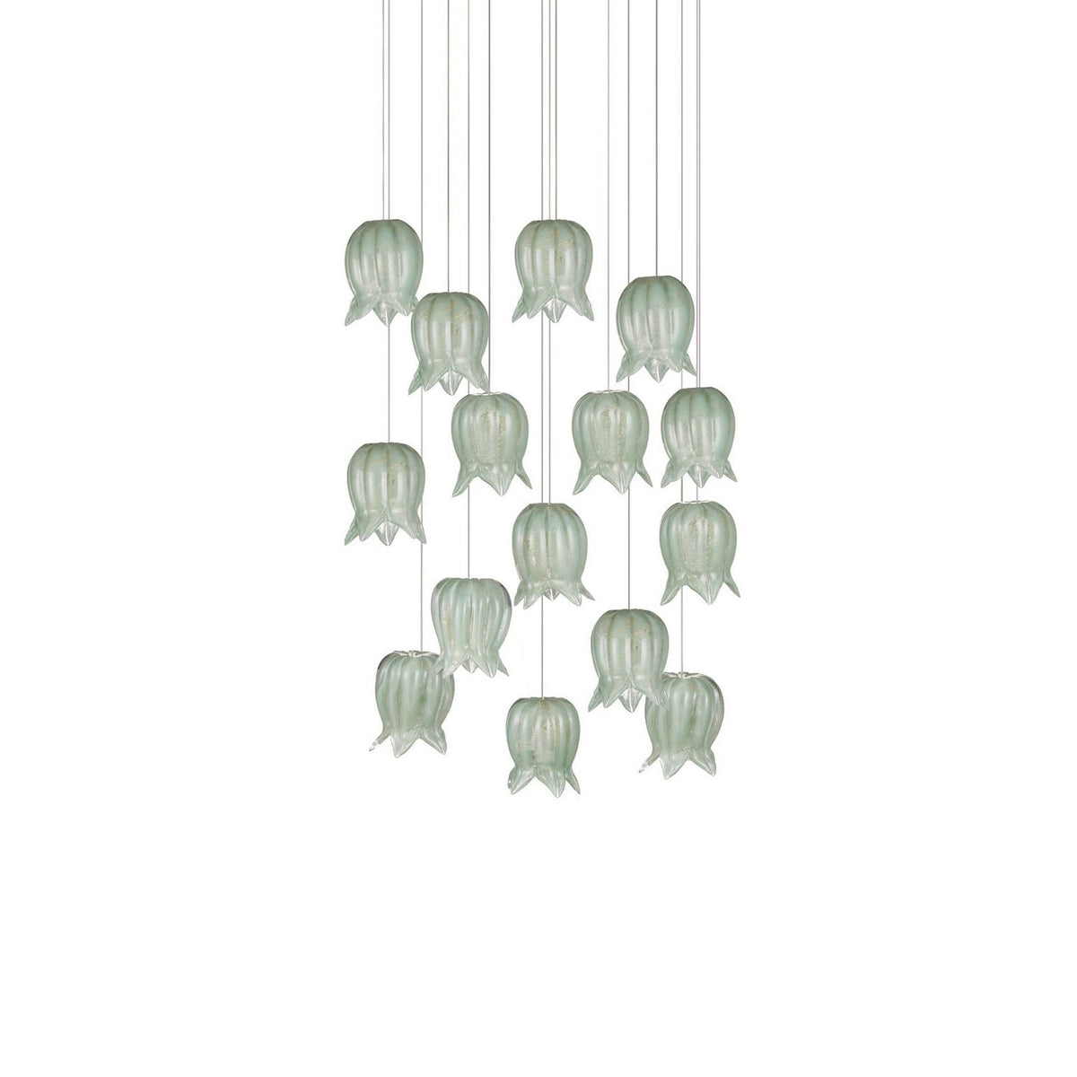 Currey and Company 9000-1398 Polpo Round Multi-Drop Pendant in Green/Silver