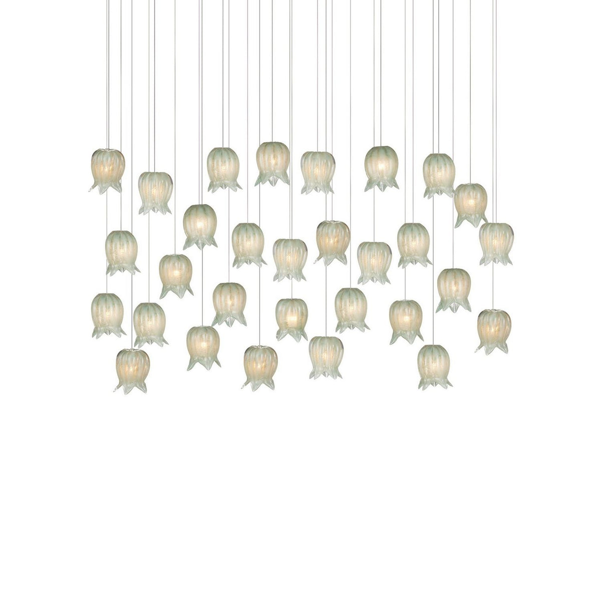 Currey and Company 9000-1400 Polpo Linear Multi-Drop Pendant in Green/Silver