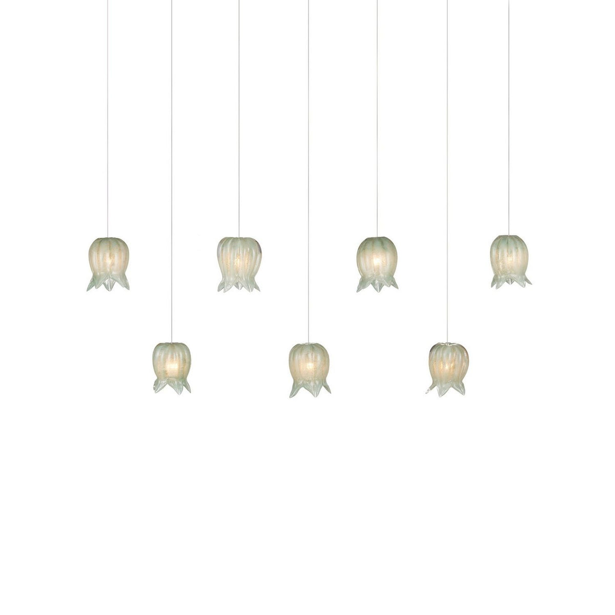 Currey and Company 9000-1402 Polpo Linear Multi-Drop Pendant in Green/Silver