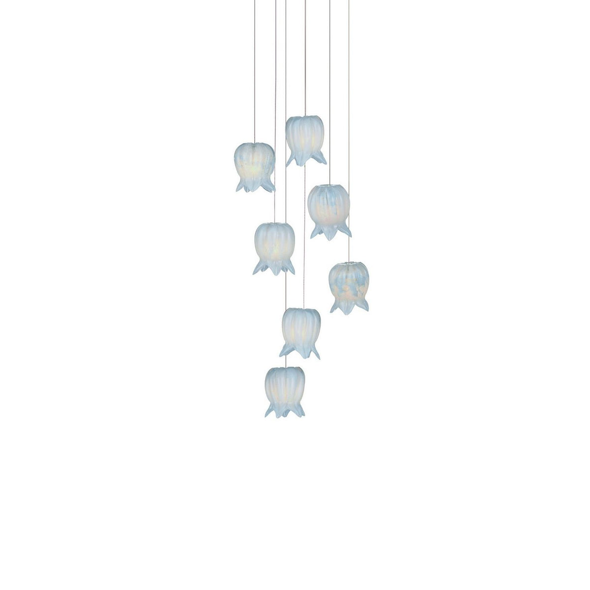 Currey and Company 9000-1413 Polpo Round Multi-Drop Pendant in Blue/Silver
