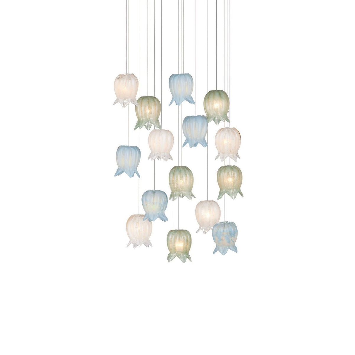 Currey and Company 9000-1421 Polpo Round Multi-Drop Pendant in Blue/Green/White/Silver