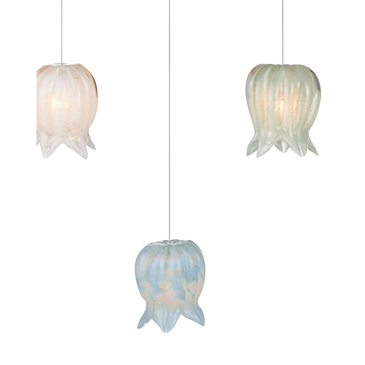 Currey and Company 9000-1425 Polpo Linear Multi-Drop Pendant in Blue/Green/White/Silver