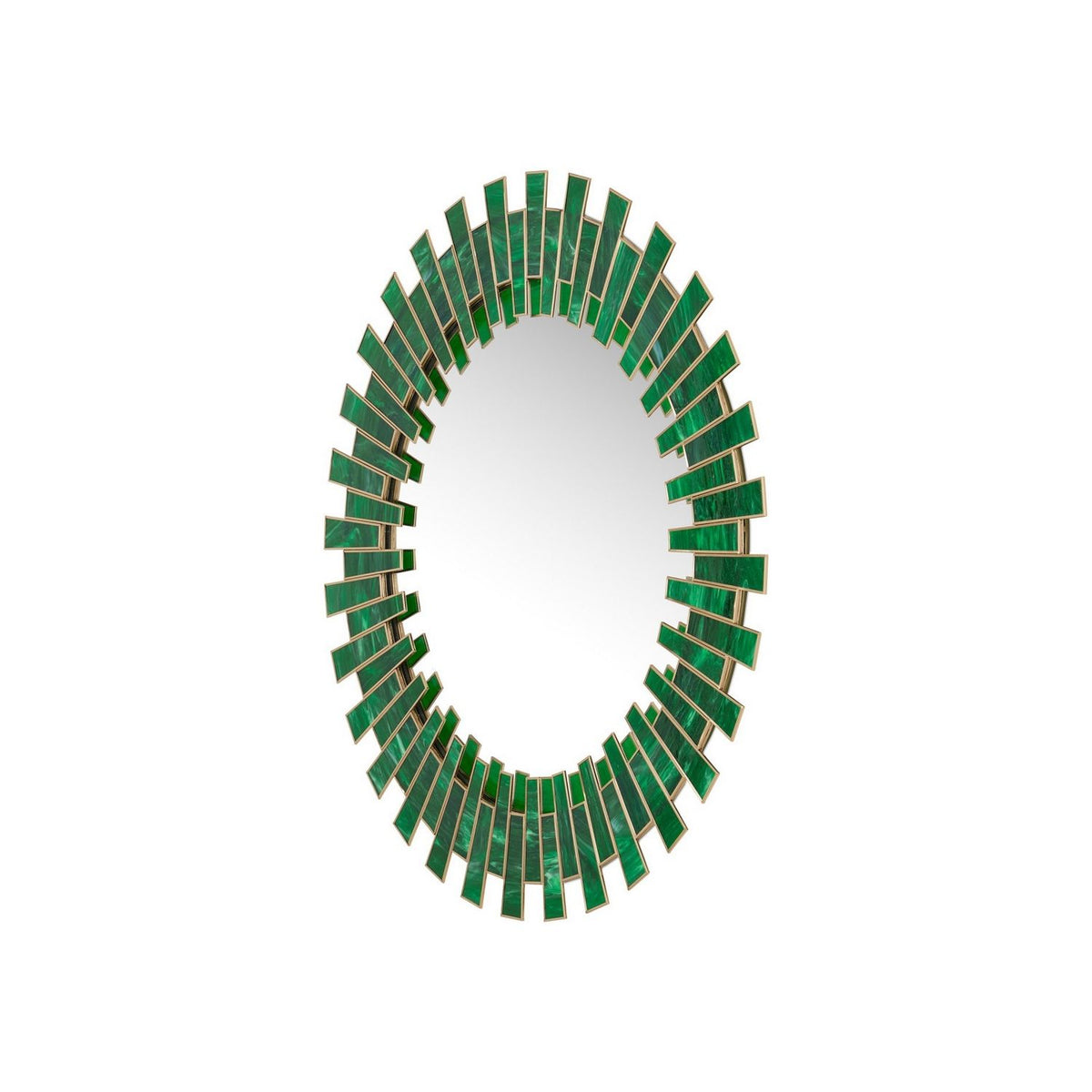 Currey and Company 1000-0170 Glasdele Round Mirror in Green/Antique Brass