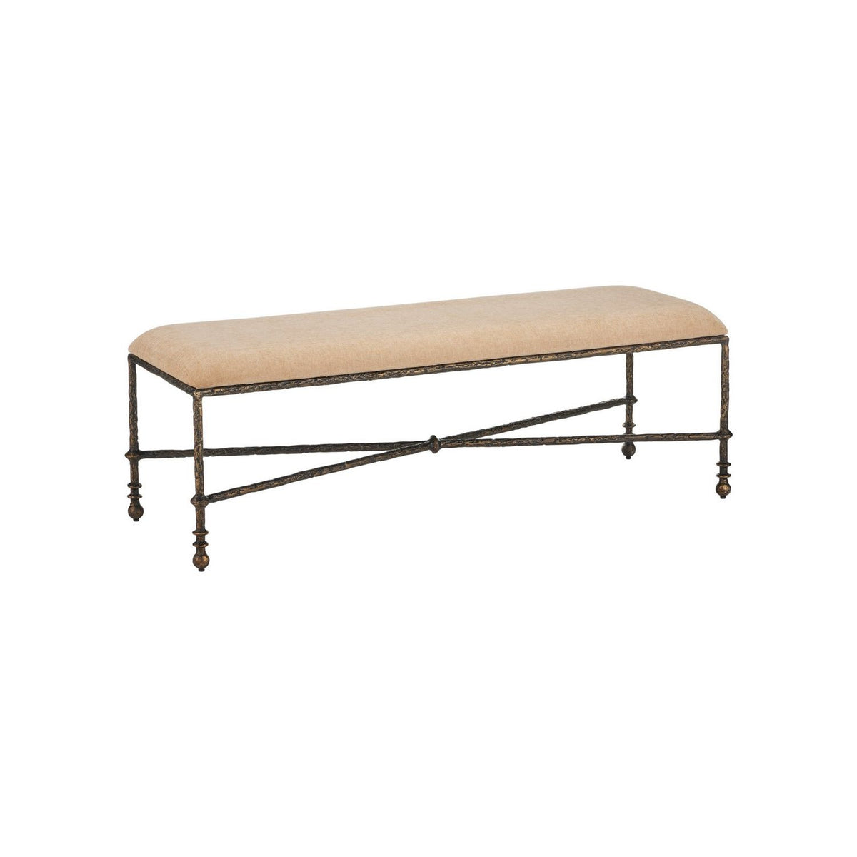 Currey and Company 7000-1272 Fuso Bench in Dark Beige/Antique Bronze