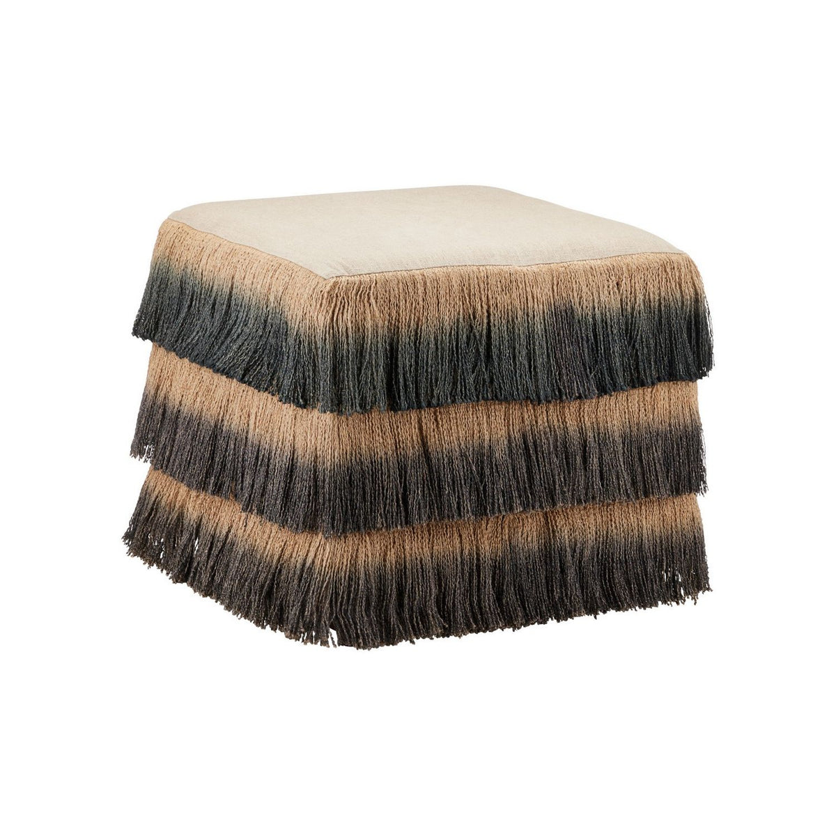 Currey and Company 7000-1312 Jute Fringe Ottoman in Black/Beige