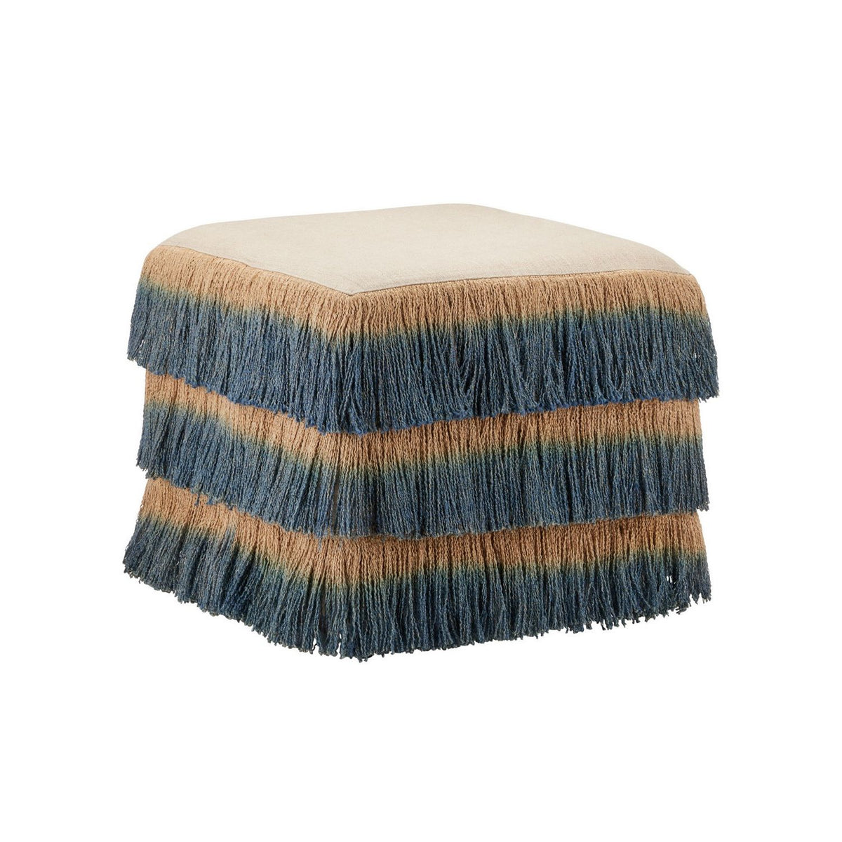 Currey and Company 7000-1322 Jute Fringe Ottoman in Indigo/Beige