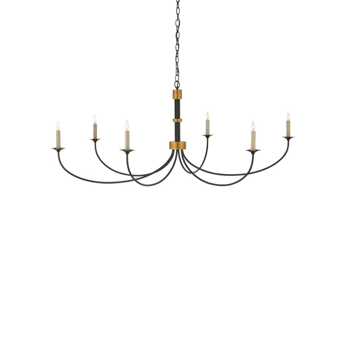Currey and Company 9000-1481 Lawton Chandelier in Satin Black/Contemporary Gold Leaf