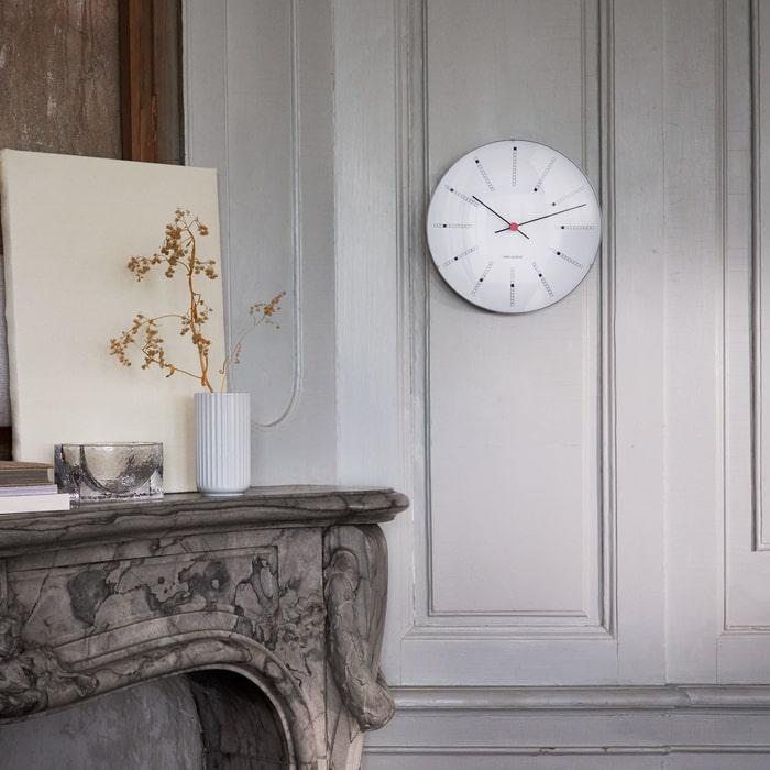 Arne Jacobsen Clocks 43640 Bankers Wall Clock in White/Black/Red