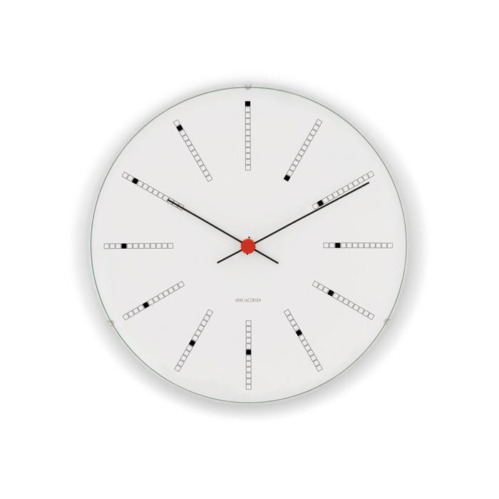 Arne Jacobsen Clocks 43630 Bankers Wall Clock in White/Black/Red