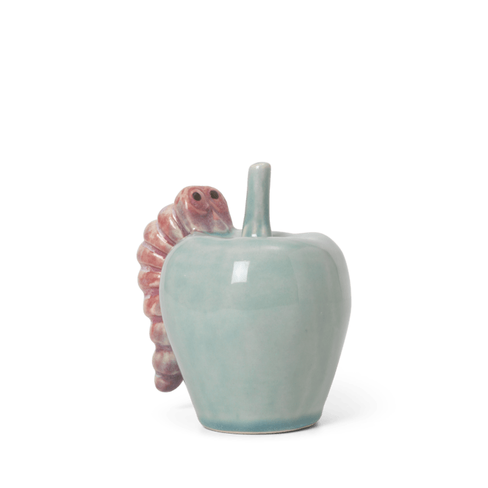 Kähler 693805 Poppery Apple with Caterpillar in Mint/Pink